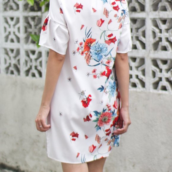 Zara Floral Print Flutter Sleeve Shift/Tunic Dress - Picture 8 of 15